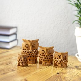 Hand-Carved Wooden Owl Set – Set of 4 (Nested Owls Design)